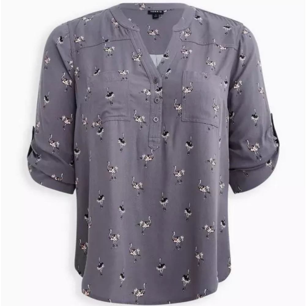 Ballerina ostrich plus size partial button blouse